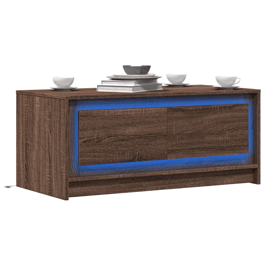 vidaXL Table basse LED marron aspect chêne Aggloméré