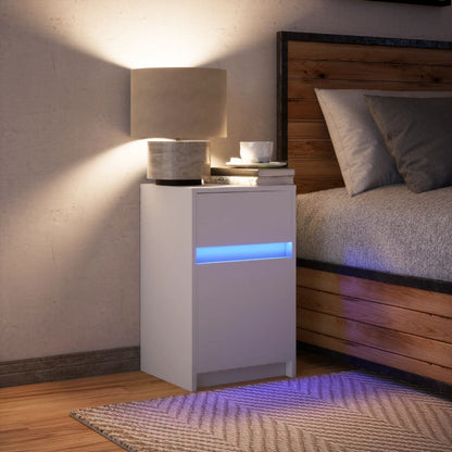 vidaXL Table de chevet avec lumières LED Blanc Bois d'ingénierie