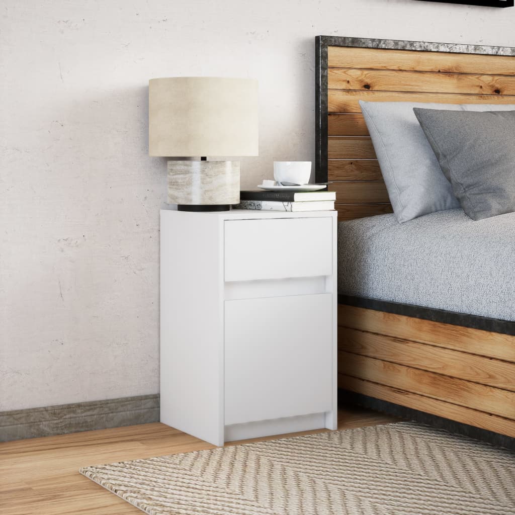 vidaXL Table de chevet avec lumières LED Blanc Bois d'ingénierie