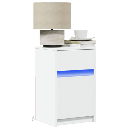 vidaXL Table de chevet avec lumières LED Blanc Bois d'ingénierie