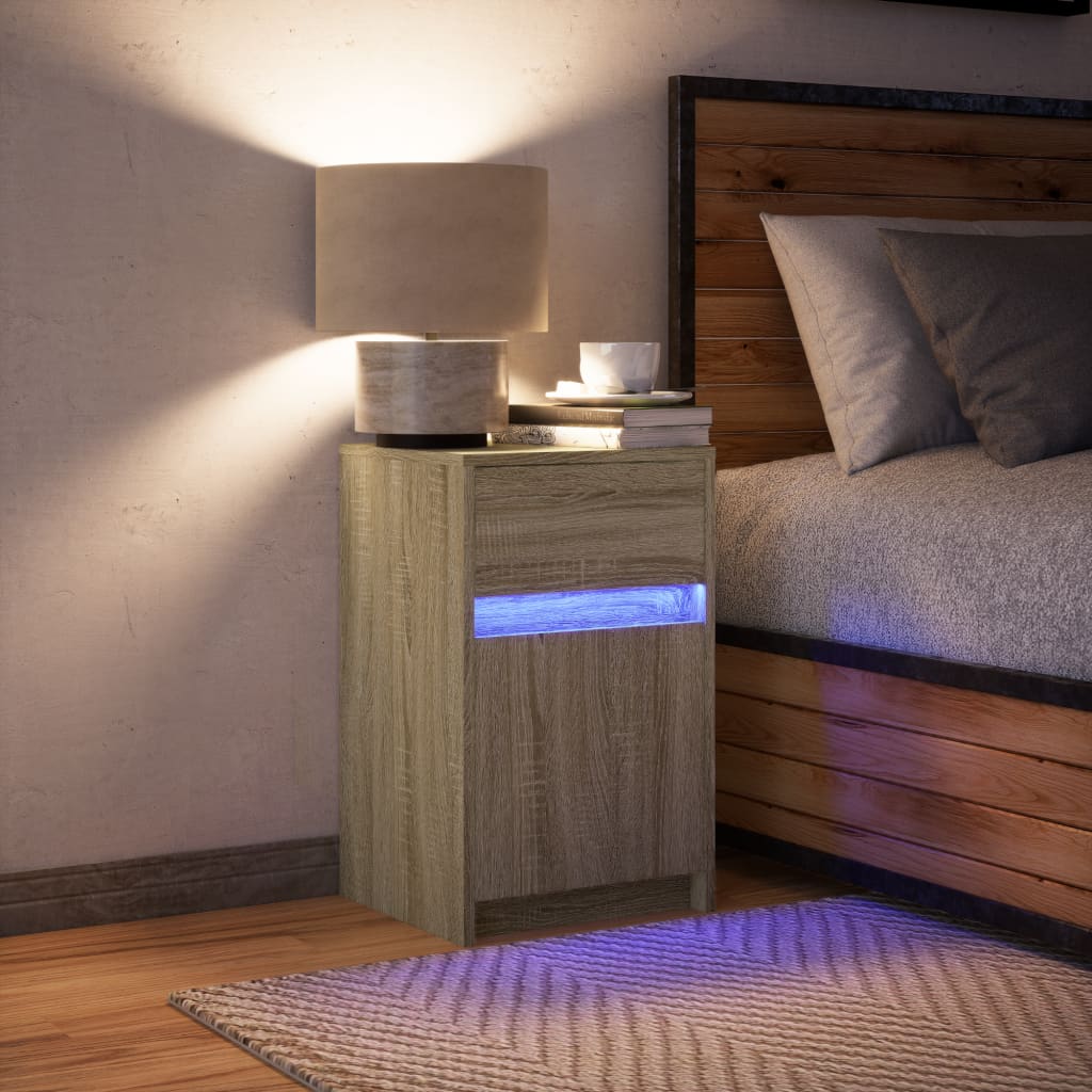 vidaXL Table de chevet avec lumières LED chêne Sonoma aggloméré