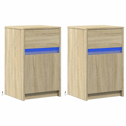 vidaXL Nachttische mit LED-Leuchten 2 Stk. Sonoma Eiche Holzwerkstoff