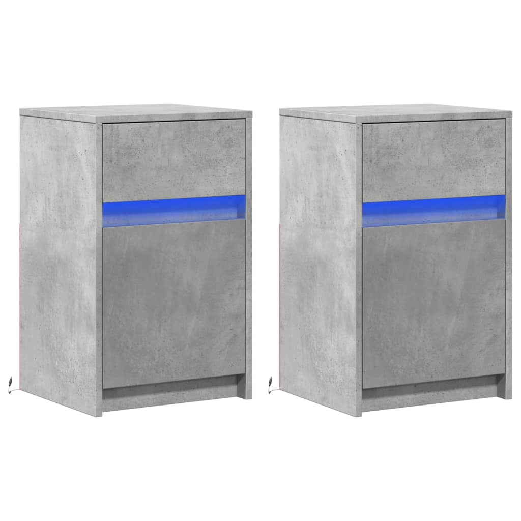vidaXL Tables de chevet avec lumières LED 2 pcs Gris béton Bois d'ingénierie