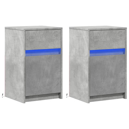 vidaXL Tables de chevet avec lumières LED 2 pcs Gris béton Bois d'ingénierie
