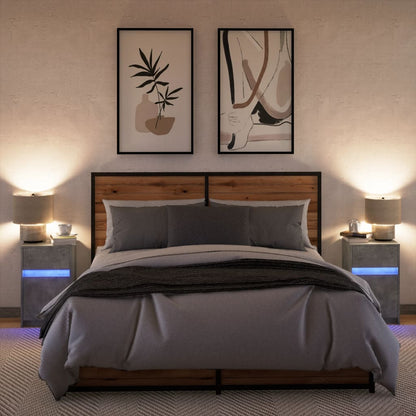 vidaXL Tables de chevet avec lumières LED 2 pcs Gris béton Bois d'ingénierie