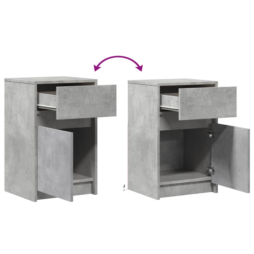 vidaXL Tables de chevet avec lumières LED 2 pcs Gris béton Bois d'ingénierie