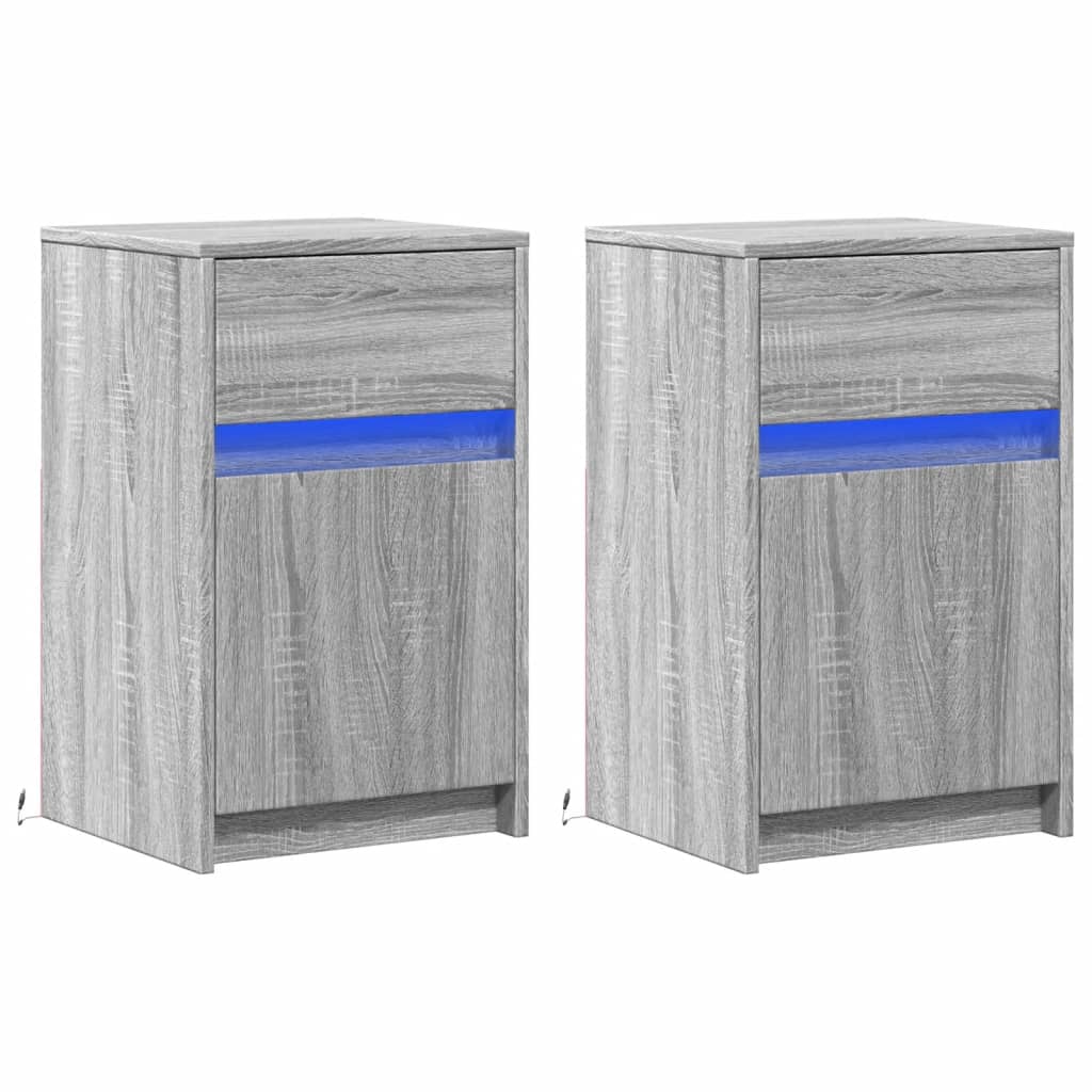 vidaXL Tables de chevet avec lumières LED 2 pcs Gris Sonoma en bois d'ingénierie