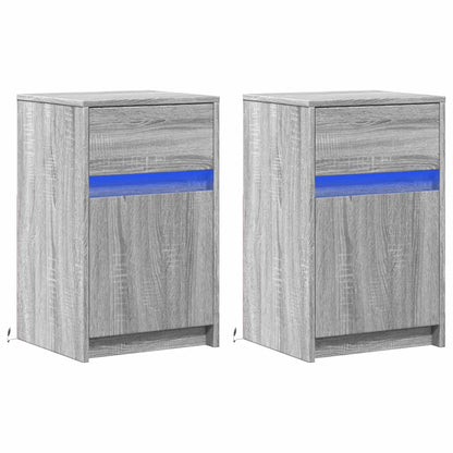 vidaXL Tables de chevet avec lumières LED 2 pcs Gris Sonoma en bois d'ingénierie