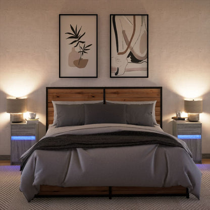 vidaXL Tables de chevet avec lumières LED 2 pcs Gris Sonoma en bois d'ingénierie