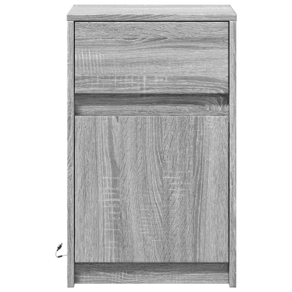 vidaXL Tables de chevet avec lumières LED 2 pcs Gris Sonoma en bois d'ingénierie