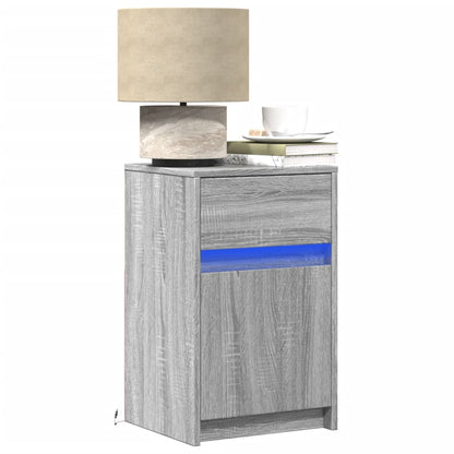 vidaXL Tables de chevet avec lumières LED 2 pcs Gris Sonoma en bois d'ingénierie