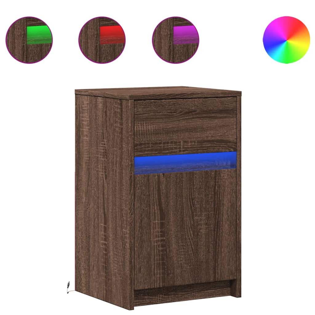 vidaXL Tables de chevet avec lumières LED 2 pcs Chêne marron Bois d'ingénierie