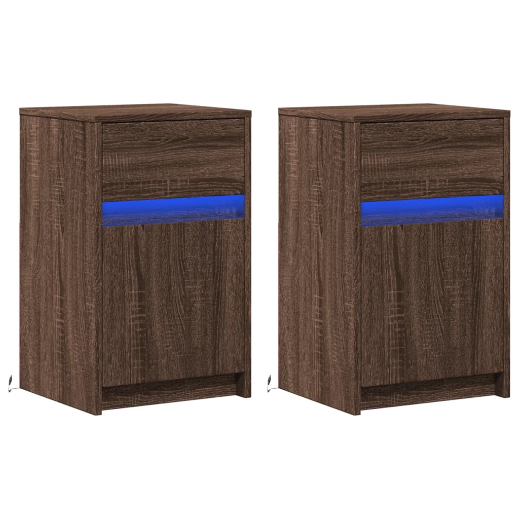 vidaXL Tables de chevet avec lumières LED 2 pcs Chêne marron Bois d'ingénierie