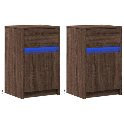 vidaXL Tables de chevet avec lumières LED 2 pcs Chêne marron Bois d'ingénierie