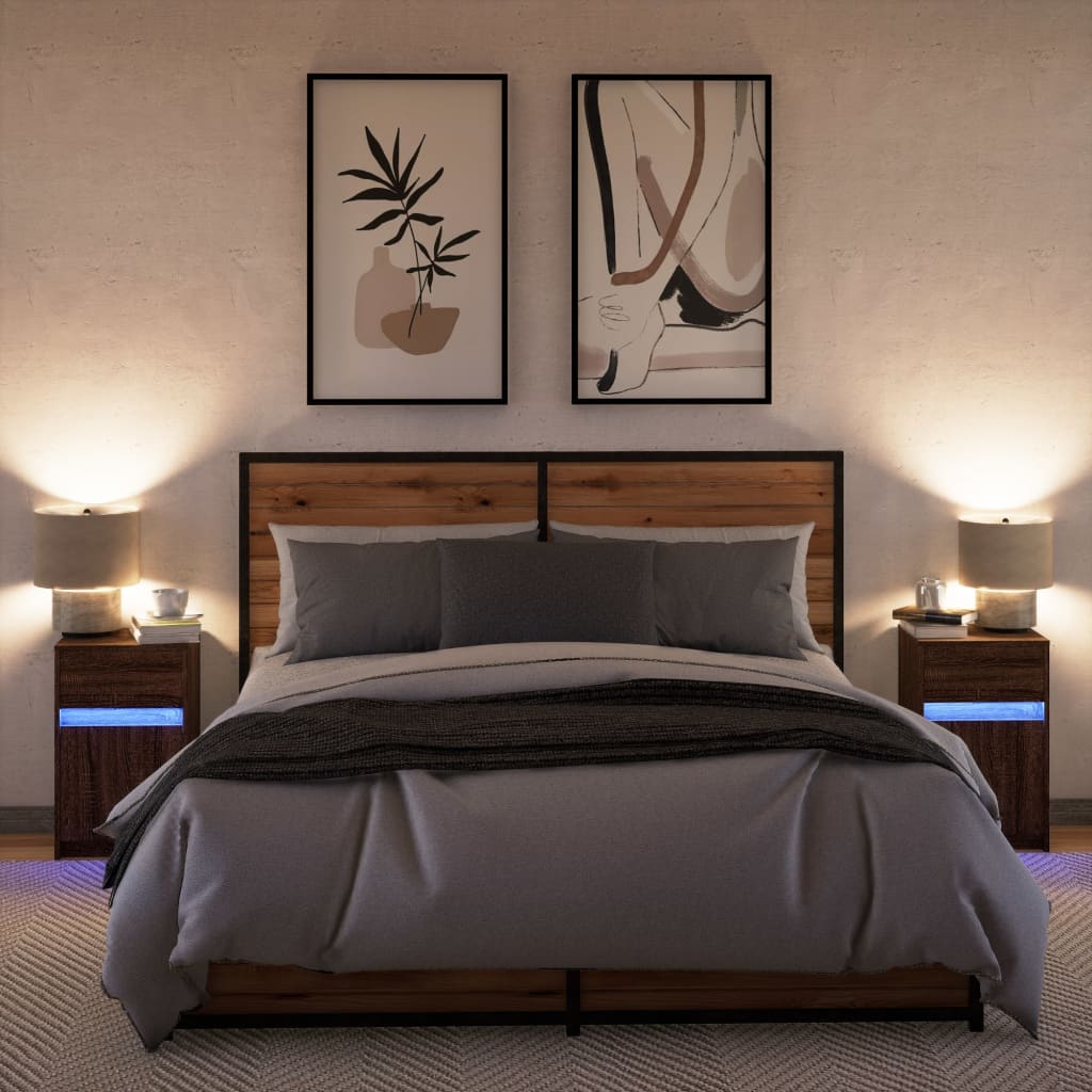 vidaXL Tables de chevet avec lumières LED 2 pcs Chêne marron Bois d'ingénierie