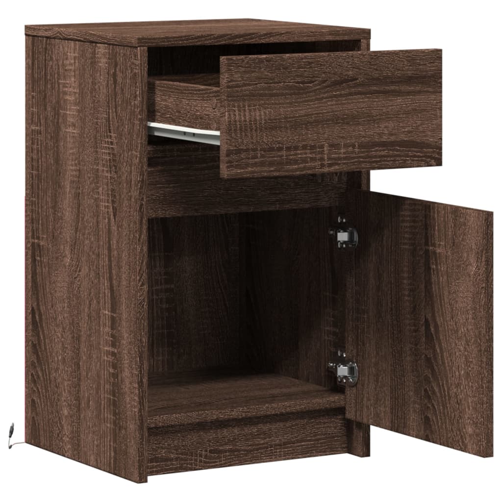 vidaXL Tables de chevet avec lumières LED 2 pcs Chêne marron Bois d'ingénierie