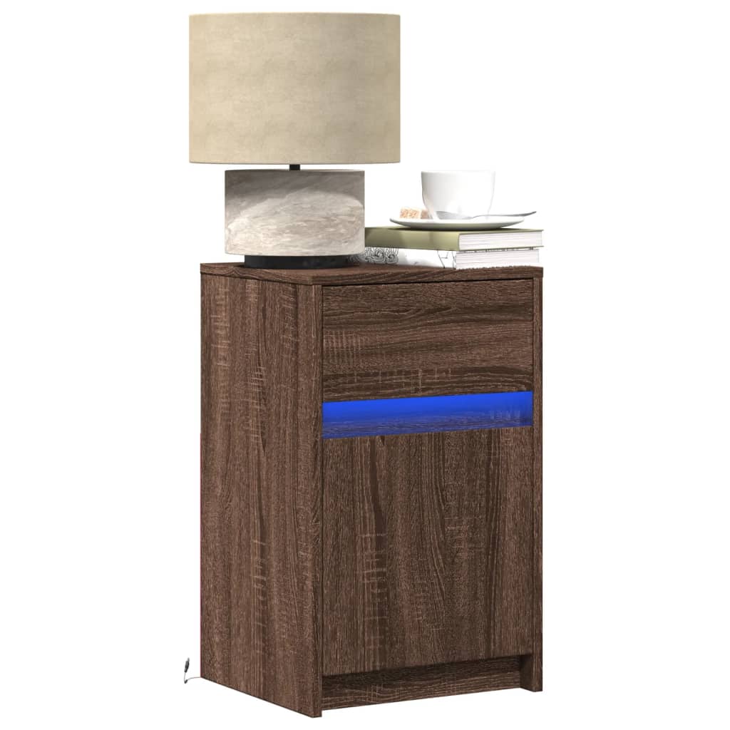 vidaXL Tables de chevet avec lumières LED 2 pcs Chêne marron Bois d'ingénierie