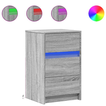 vidaXL Table de chevet avec lumières LED Gris sonoma Bois d'ingénierie
