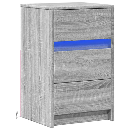 vidaXL Table de chevet avec lumières LED Gris sonoma Bois d'ingénierie