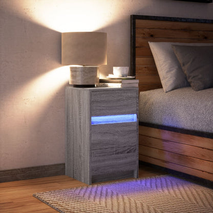 vidaXL Table de chevet avec lumières LED Gris sonoma Bois d'ingénierie