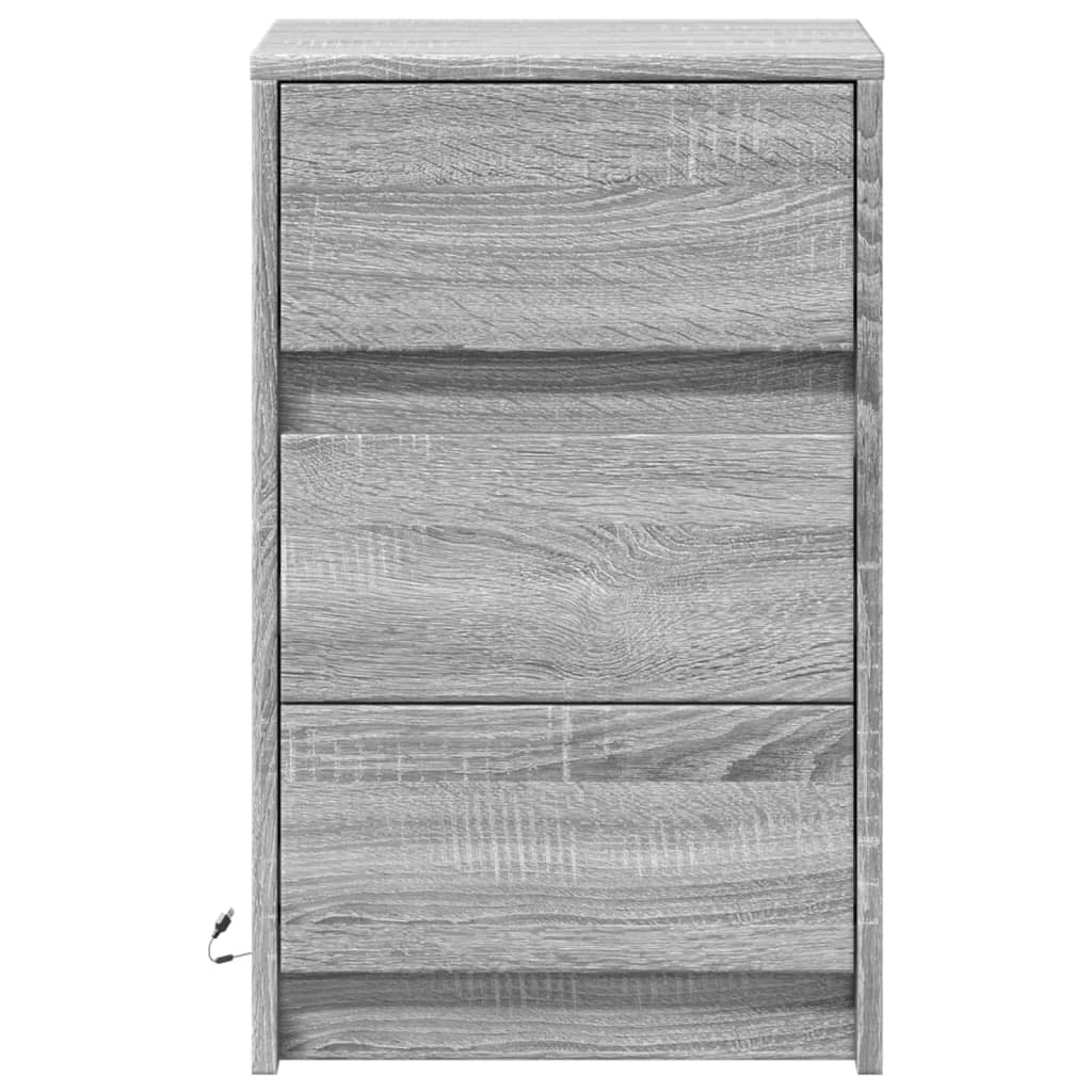 vidaXL Table de chevet avec lumières LED Gris sonoma Bois d'ingénierie