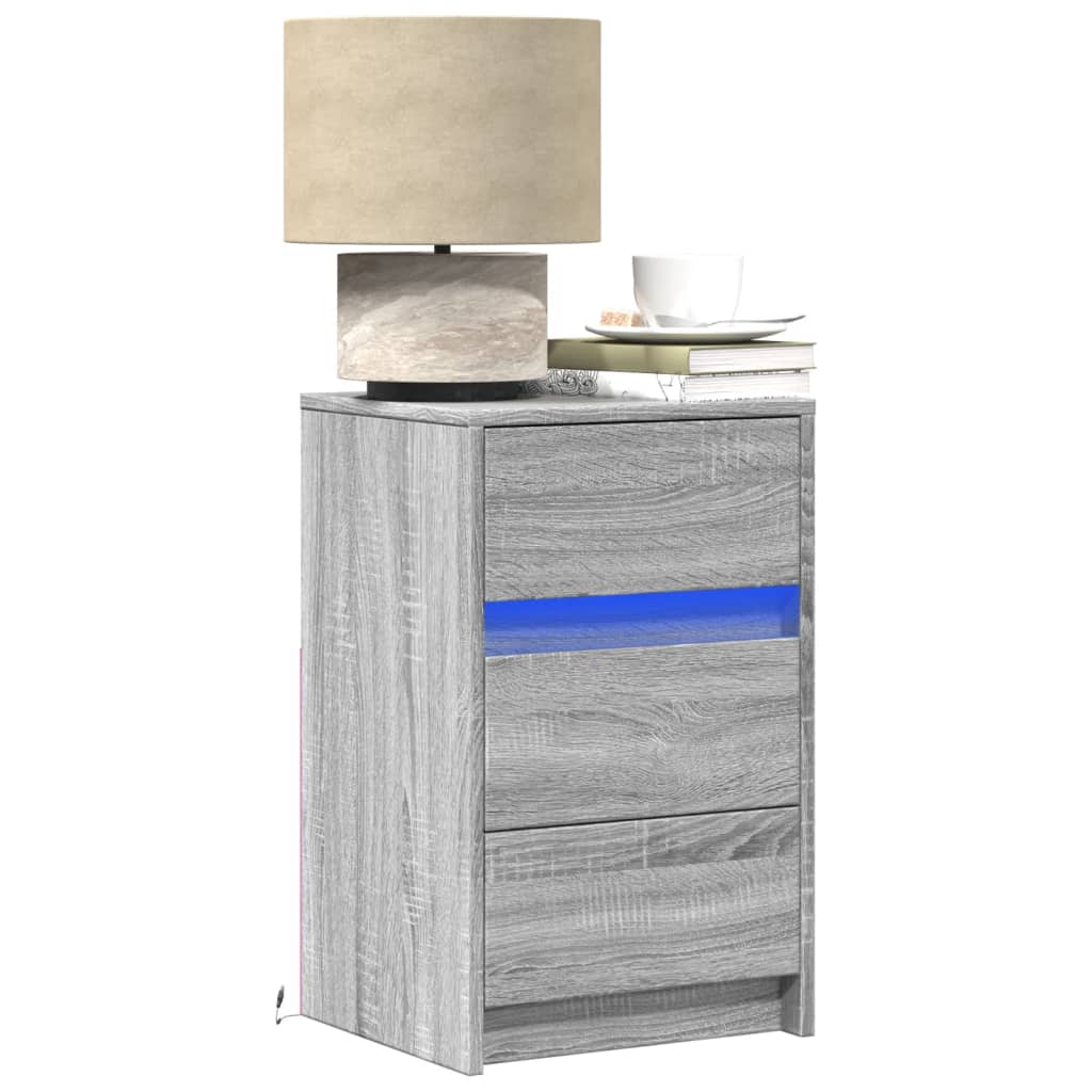 vidaXL Table de chevet avec lumières LED Gris sonoma Bois d'ingénierie