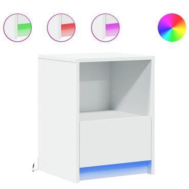 vidaXL Table de chevet avec lumières LED Blanc Bois d'ingénierie