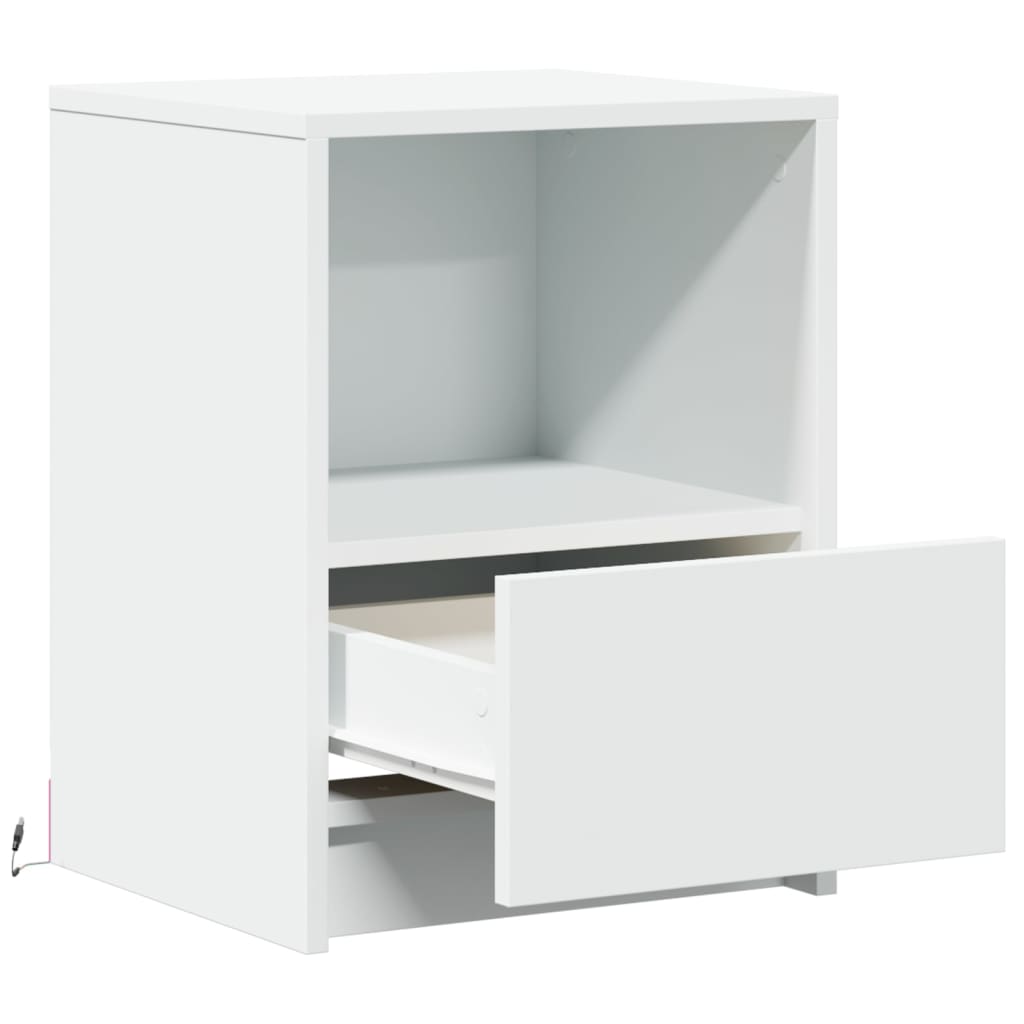 vidaXL Table de chevet avec lumières LED Blanc Bois d'ingénierie