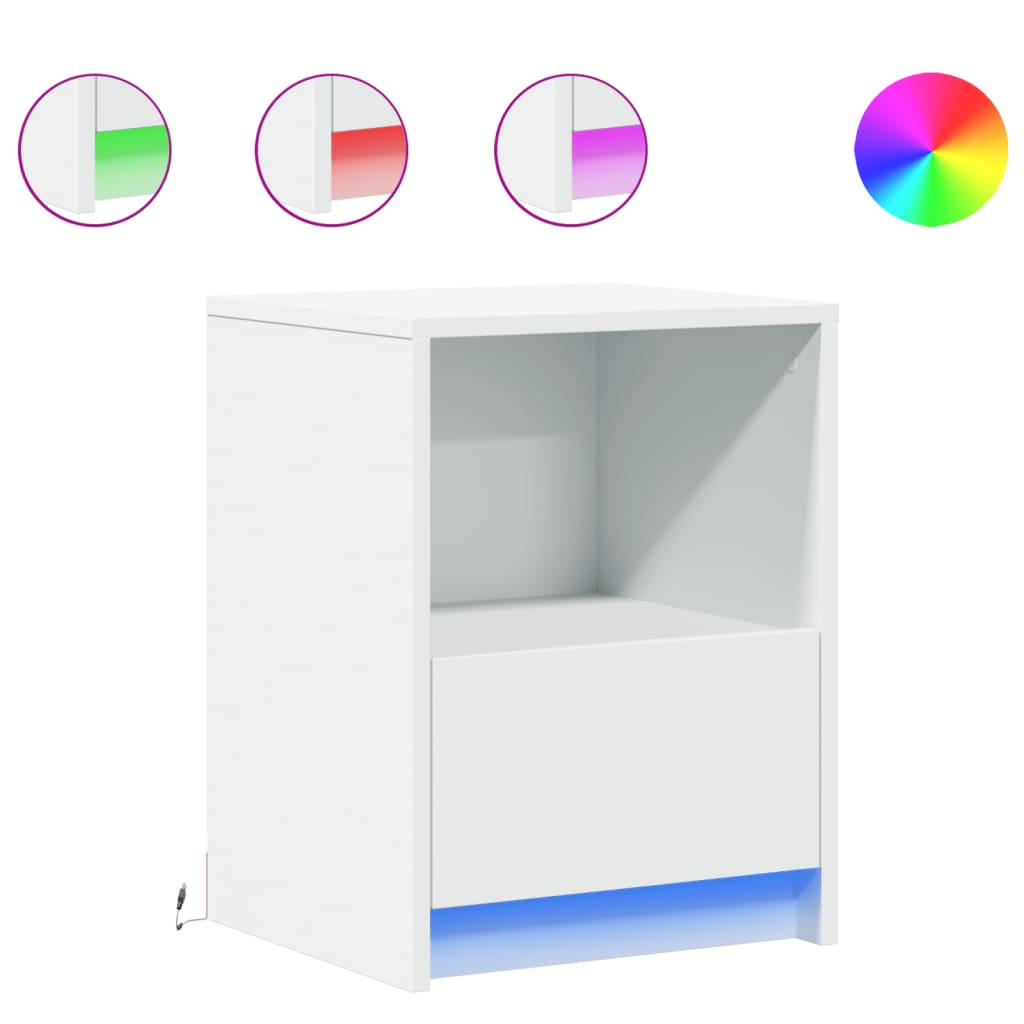 vidaXL Tables de chevet avec lumières LED 2 pcs Blanc Bois d'ingénierie