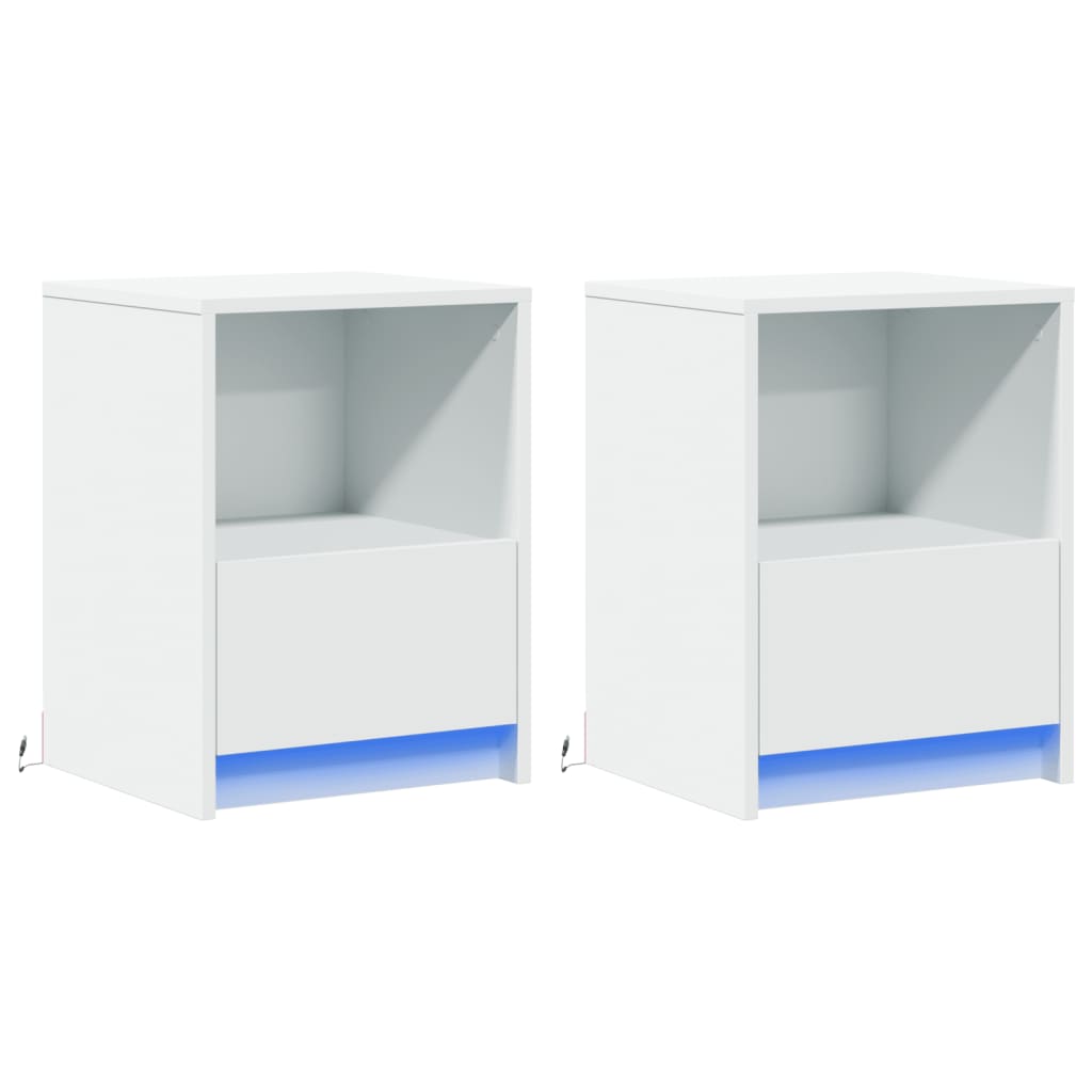 vidaXL Tables de chevet avec lumières LED 2 pcs Blanc Bois d'ingénierie