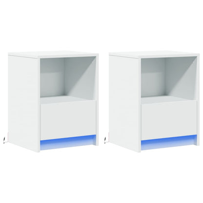 vidaXL Tables de chevet avec lumières LED 2 pcs Blanc Bois d'ingénierie