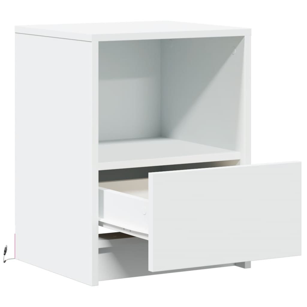 vidaXL Tables de chevet avec lumières LED 2 pcs Blanc Bois d'ingénierie