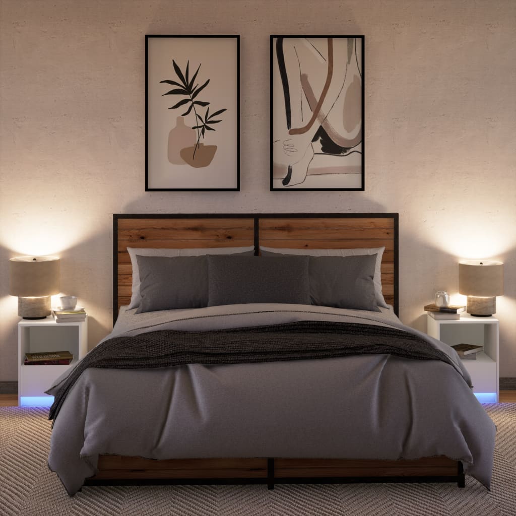 vidaXL Tables de chevet avec lumières LED 2 pcs Blanc Bois d'ingénierie