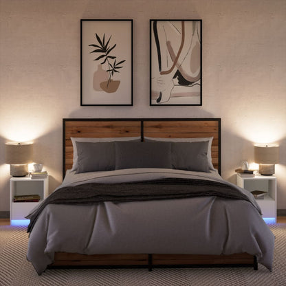 vidaXL Tables de chevet avec lumières LED 2 pcs Blanc Bois d'ingénierie
