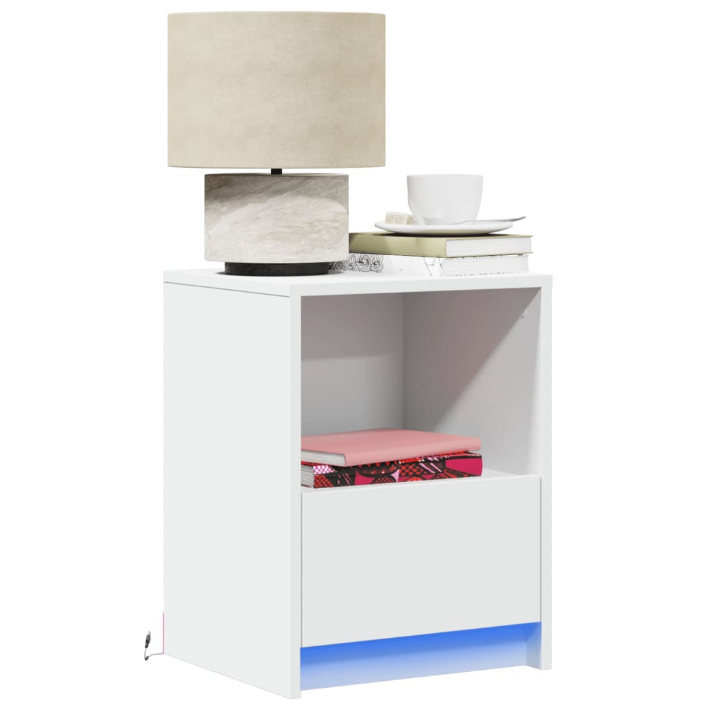vidaXL Tables de chevet avec lumières LED 2 pcs Blanc Bois d'ingénierie