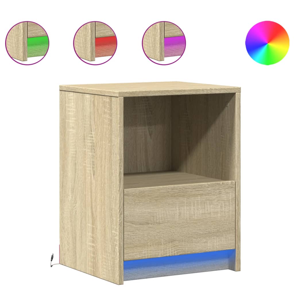 vidaXL Tables de chevet avec lumières LED 2 pcs Chêne Sonoma Bois d'ingénierie