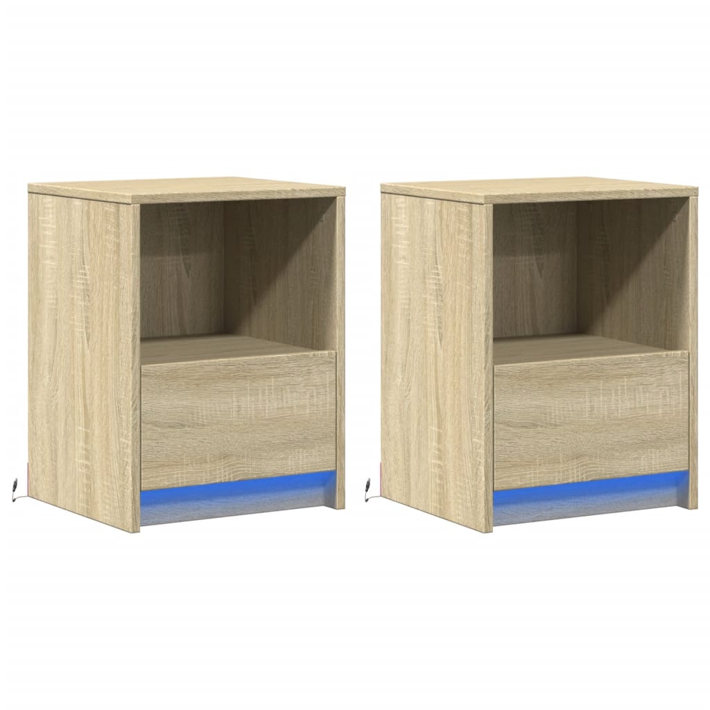 vidaXL Tables de chevet avec lumières LED 2 pcs Chêne Sonoma Bois d'ingénierie