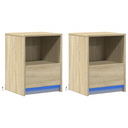vidaXL Tables de chevet avec lumières LED 2 pcs Chêne Sonoma Bois d'ingénierie