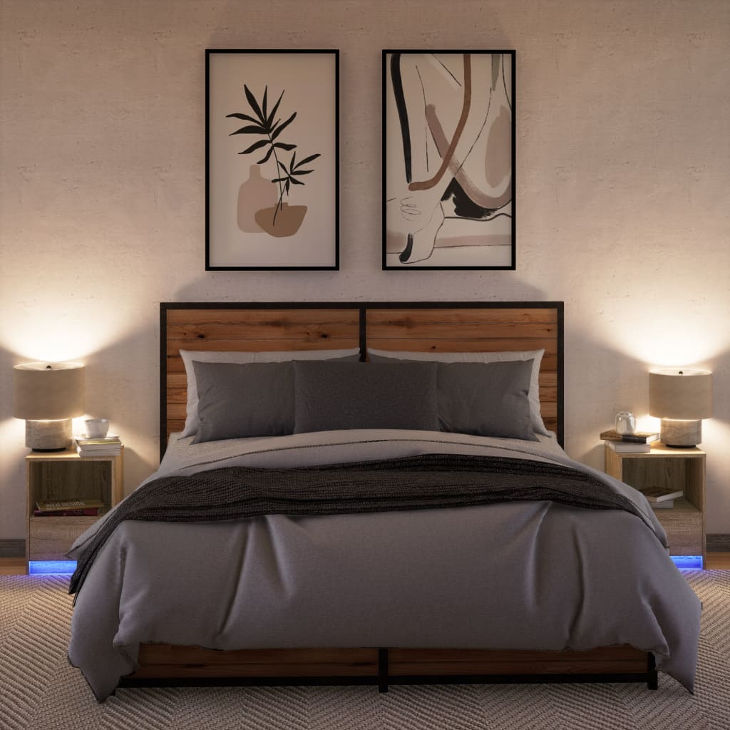 vidaXL Tables de chevet avec lumières LED 2 pcs Chêne Sonoma Bois d'ingénierie