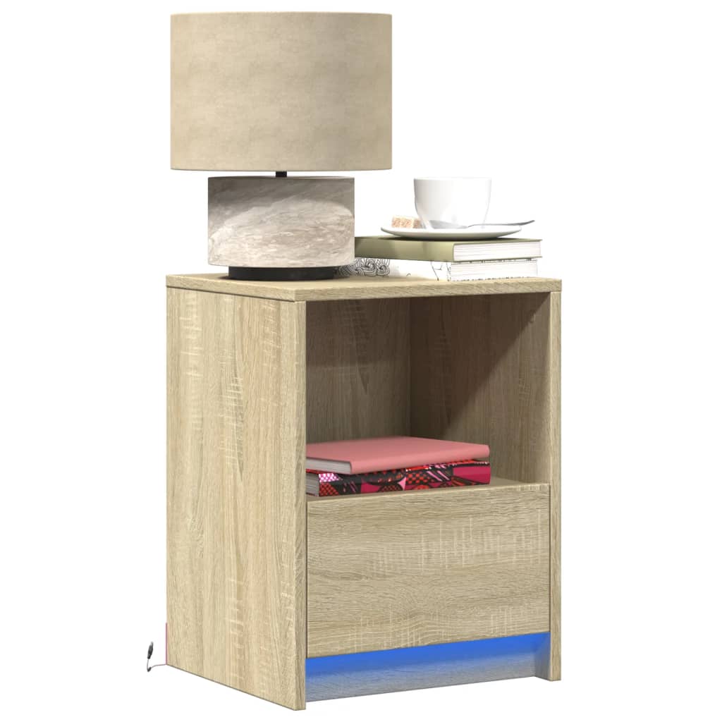 vidaXL Tables de chevet avec lumières LED 2 pcs Chêne Sonoma Bois d'ingénierie