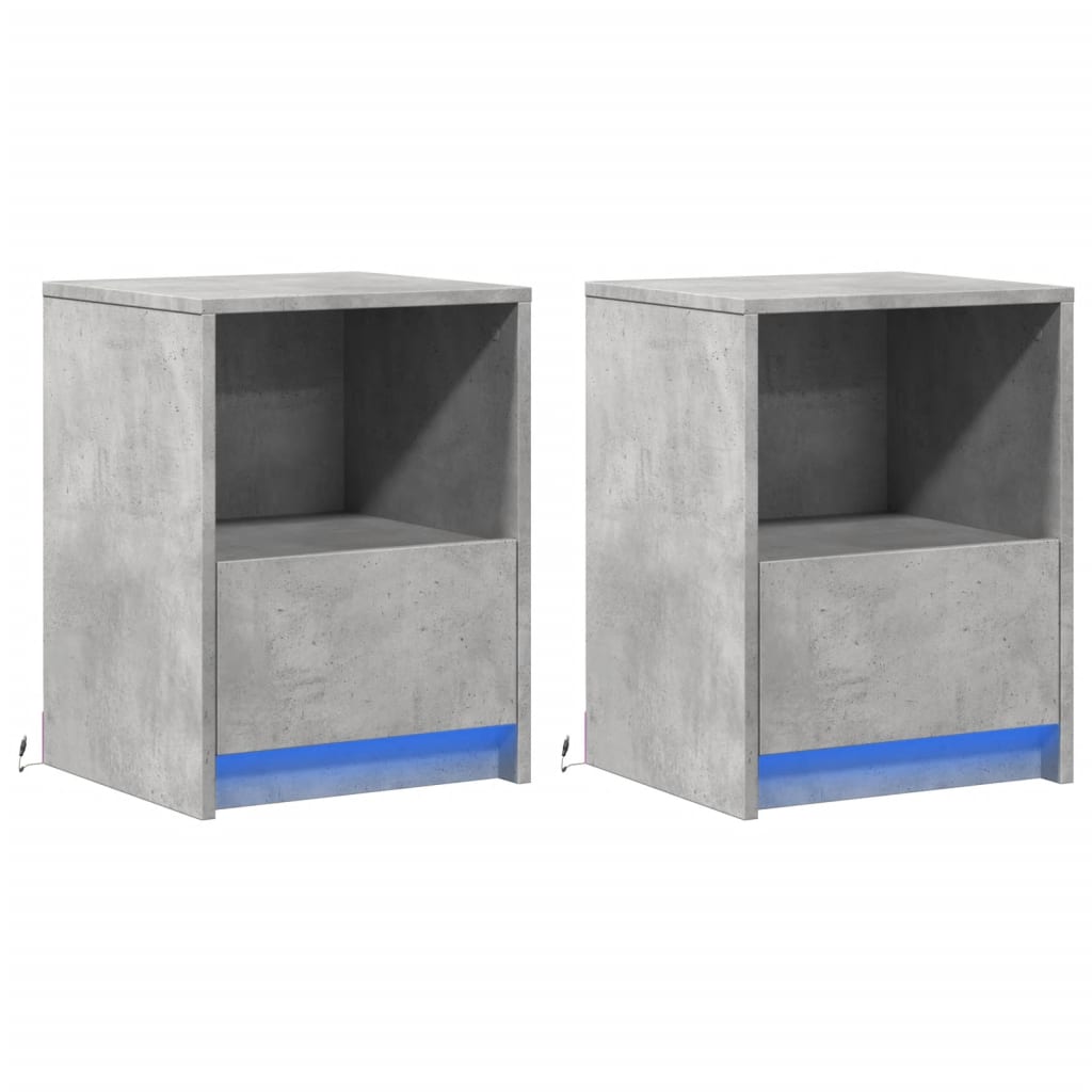 vidaXL Tables de chevet avec lumières LED 2 pcs Gris béton Bois d'ingénierie