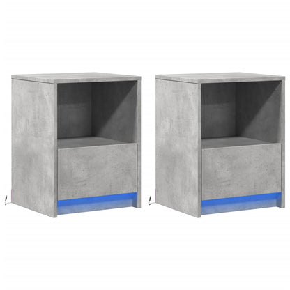 vidaXL Tables de chevet avec lumières LED 2 pcs Gris béton Bois d'ingénierie