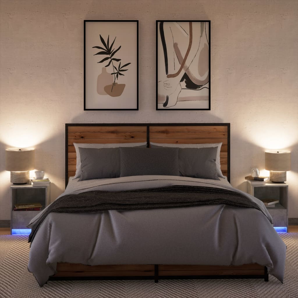 vidaXL Tables de chevet avec lumières LED 2 pcs Gris béton Bois d'ingénierie