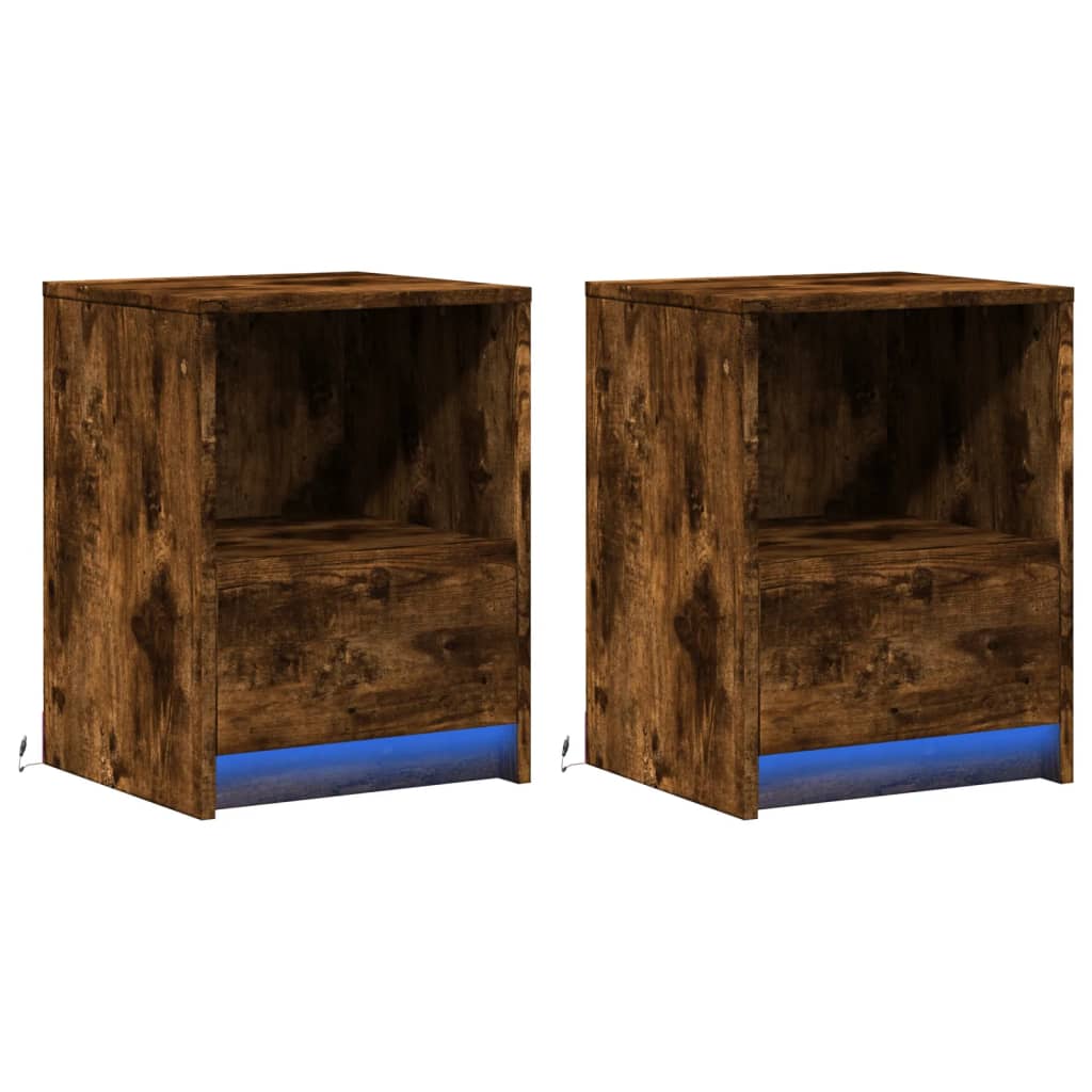vidaXL Tables de chevet avec lumières LED 2 pcs Chêne fumé Bois d'ingénierie