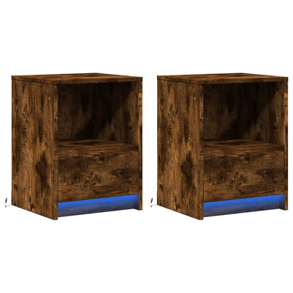 vidaXL Tables de chevet avec lumières LED 2 pcs Chêne fumé Bois d'ingénierie