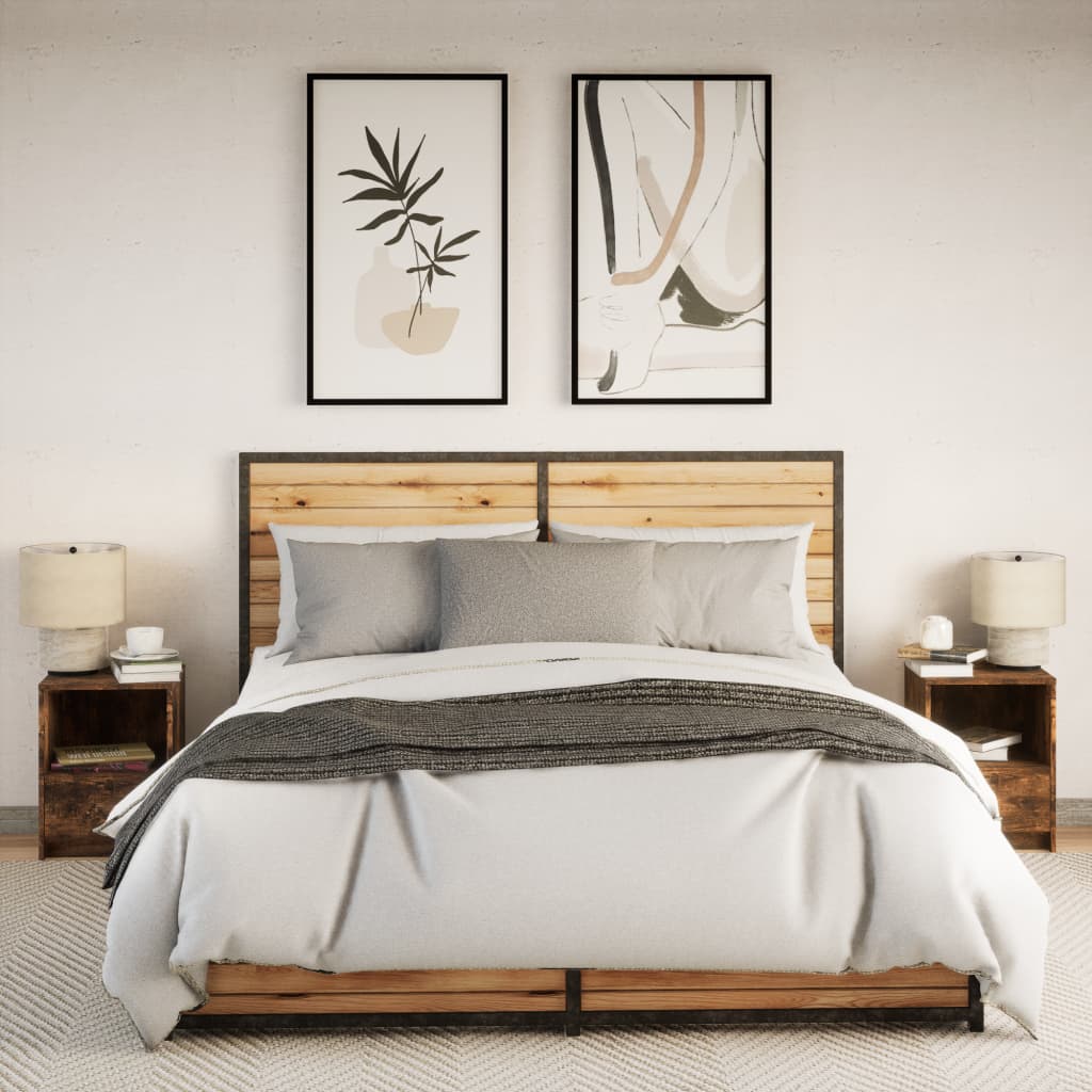 vidaXL Tables de chevet avec lumières LED 2 pcs Chêne fumé Bois d'ingénierie
