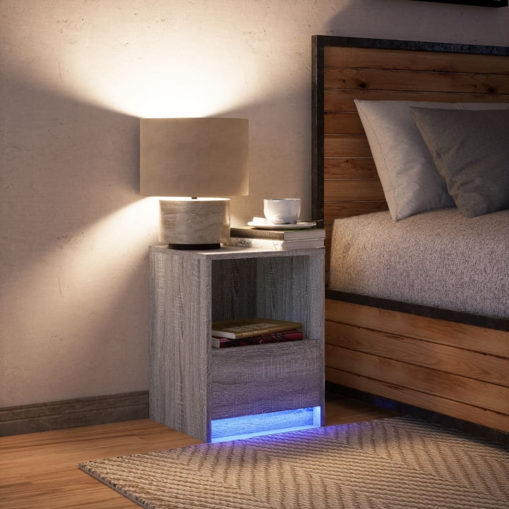 vidaXL Tables de chevet avec lumières LED 2 pcs Chêne fumé Bois d'ingénierie