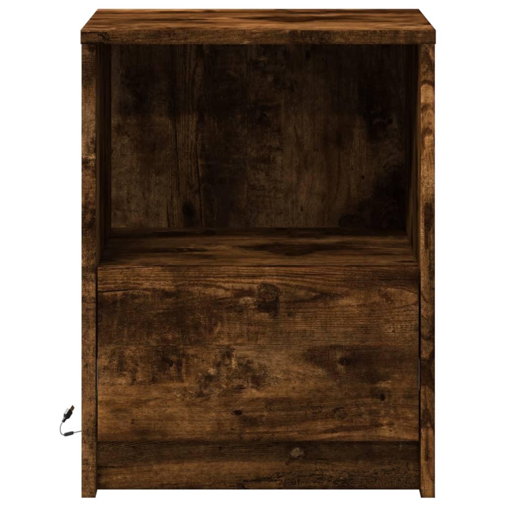 vidaXL Tables de chevet avec lumières LED 2 pcs Chêne fumé Bois d'ingénierie