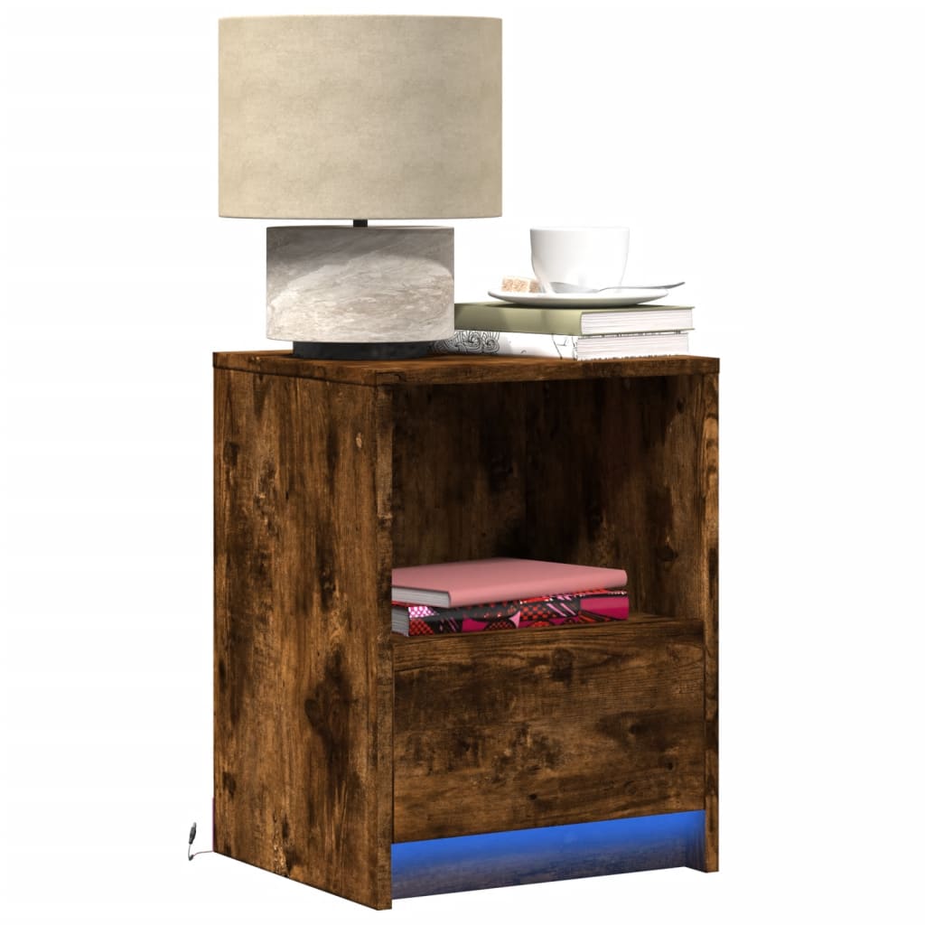 vidaXL Tables de chevet avec lumières LED 2 pcs Chêne fumé Bois d'ingénierie