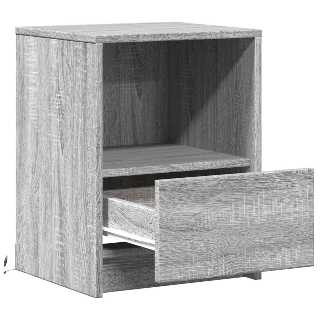 vidaXL Tables de chevet avec lumières LED 2 pcs Gris Sonoma en bois d'ingénierie